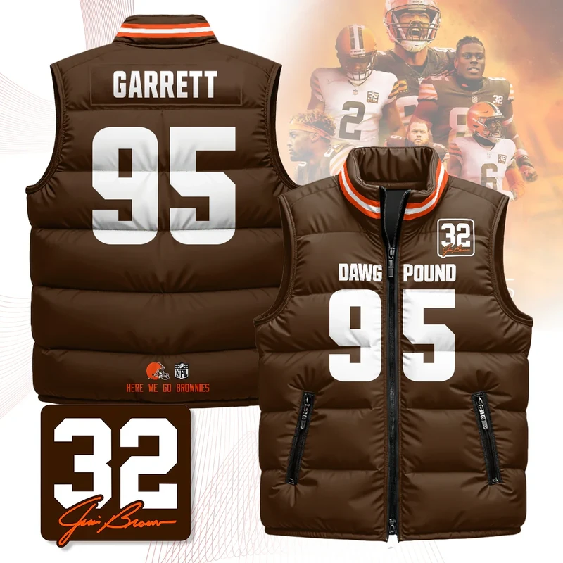 Cleveland-Browns-Unisex-Puffer-Vest-Sleeveless-Down-Jacket-Brown-Myles-Garrett-95 Cleveland Browns Unisex Puffer Vest Sleeveless Down Jacket- Brown / Myles Garrett-95