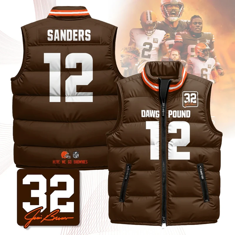 Cleveland-Browns-Unisex-Puffer-Vest-Sleeveless-Down-Jacket-Brown-Shedeur-Sanders-12 Cleveland Browns Unisex Puffer Vest Sleeveless Down Jacket- Brown / Shedeur Sanders-12