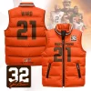 Cleveland Browns Unisex Puffer Vest Sleeveless Down Jacket- Orange / Denzel Ward-21