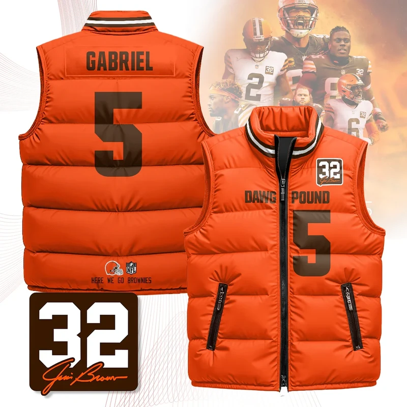 Cleveland-Browns-Unisex-Puffer-Vest-Sleeveless-Down-Jacket-Orange-Dillon-Gabriel-5 Cleveland Browns Unisex Puffer Vest Sleeveless Down Jacket- Orange / Dillon Gabriel-5