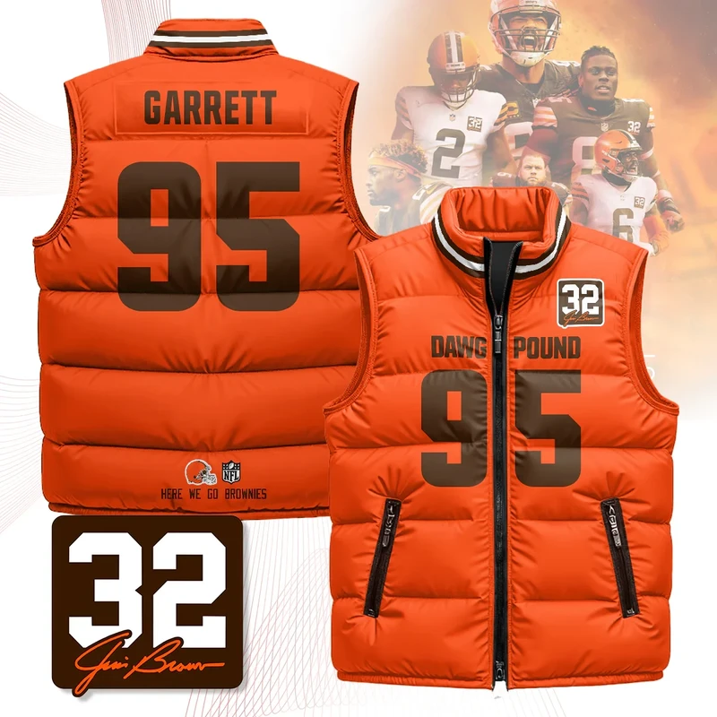 Cleveland-Browns-Unisex-Puffer-Vest-Sleeveless-Down-Jacket-Orange-Myles-Garrett-95 Cleveland Browns Unisex Puffer Vest Sleeveless Down Jacket- Orange / Myles Garrett-95