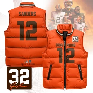 Cleveland Browns Unisex Puffer Vest Sleeveless Down Jacket- Orange / Shedeur Sanders-12