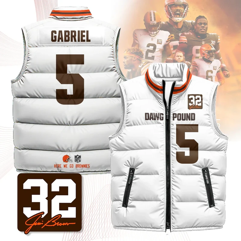 Cleveland-Browns-Unisex-Puffer-Vest-Sleeveless-Down-Jacket-White-Dillon-Gabriel-5 Cleveland Browns Unisex Puffer Vest Sleeveless Down Jacket- White / Dillon Gabriel-5