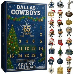 Dallas Cowboys Advent Calendar Acrylic Hanging Decor Box 2025 65th Anniversary Collectibles