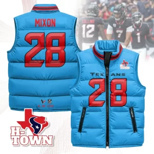 Houston Texans Unisex Puffer Vest Sleeveless Down Jacket- Blue / Joe Mixon-28