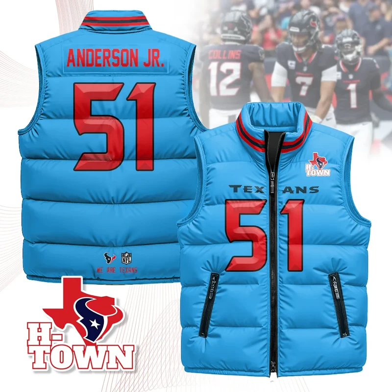 Houston-Texans-Unisex-Puffer-Vest-Sleeveless-Down-Jacket-Blue-Will-Anderson-Jr.-51 Houston Texans Unisex Puffer Vest Sleeveless Down Jacket- Blue / Will Anderson Jr.-51