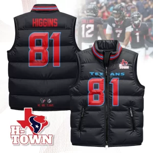 Houston Texans Unisex Puffer Vest Sleeveless Down Jacket- Navy / Jayden Higgins-81