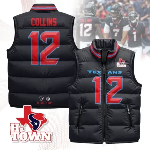 Houston Texans Unisex Puffer Vest Sleeveless Down Jacket- Navy / Nico Collins-12