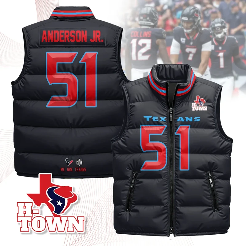 Houston-Texans-Unisex-Puffer-Vest-Sleeveless-Down-Jacket-Navy-Will-Anderson-Jr.-51 Houston Texans Unisex Puffer Vest Sleeveless Down Jacket- Navy / Will Anderson Jr.-51