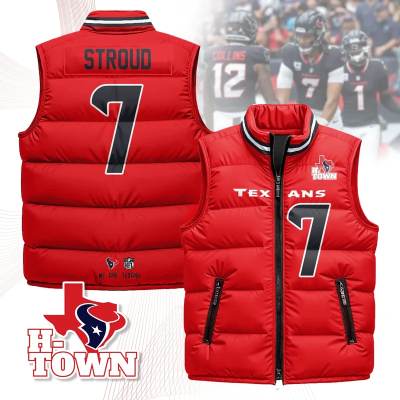 Houston-Texans-Unisex-Puffer-Vest-Sleeveless-Down-Jacket-Red-C.-J.-Stroud-7 Houston Texans Unisex Puffer Vest Sleeveless Down Jacket- Red / C. J. Stroud-7