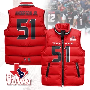 Houston Texans Unisex Puffer Vest Sleeveless Down Jacket- Red / Will Anderson Jr.-51