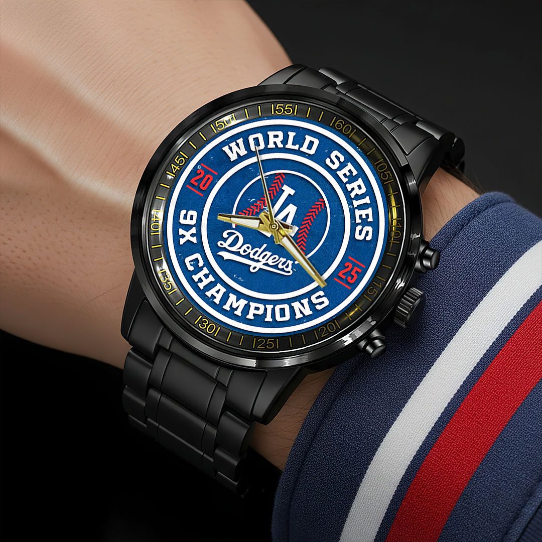 Los-Angeles-Dodgers-2025-World-Series-Champions-Black-Stainless-Steel-Watch-CHAMP1076-1