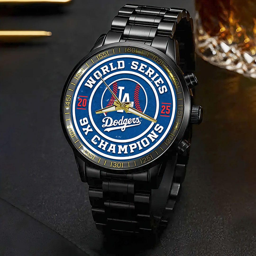 Los-Angeles-Dodgers-2025-World-Series-Champions-Black-Stainless-Steel-Watch-CHAMP1076-2