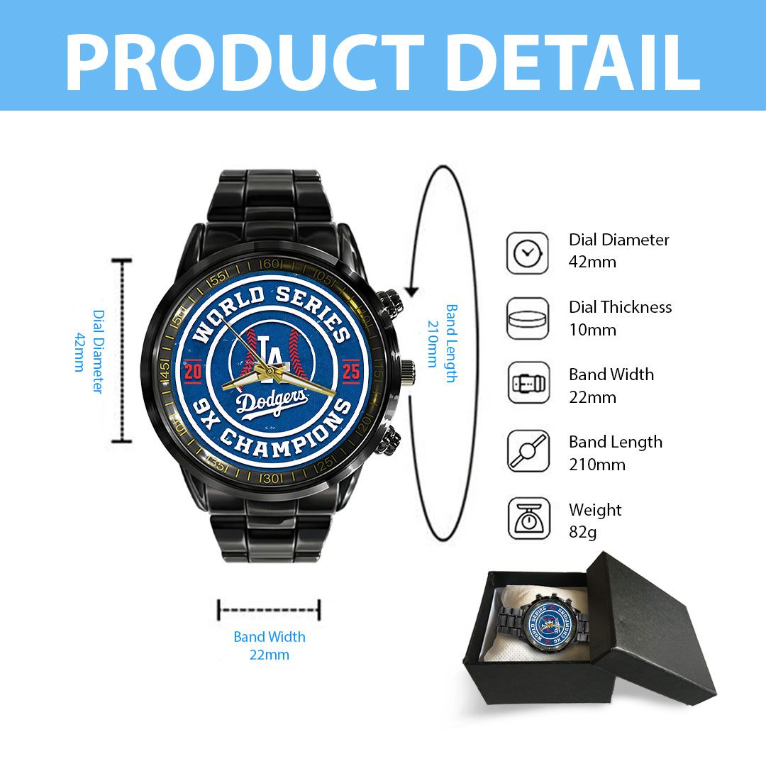 Los-Angeles-Dodgers-2025-World-Series-Champions-Black-Stainless-Steel-Watch-CHAMP1076-3
