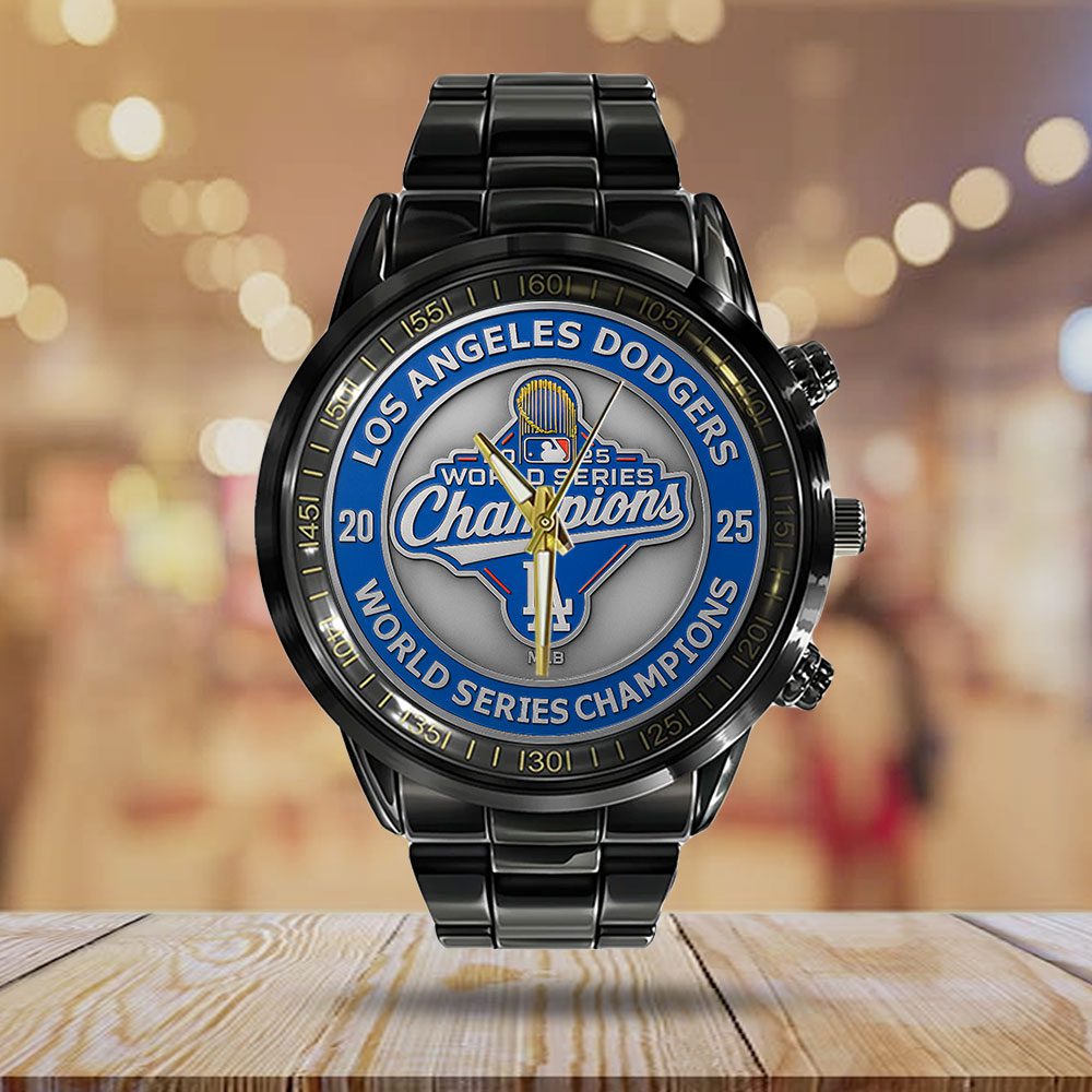 Los-Angeles-Dodgers-2025-World-Series-Champions-Black-Stainless-Steel-Watch-CHAMP1079-1