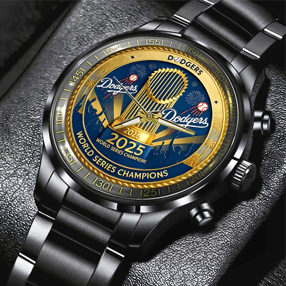 Los-Angeles-Dodgers-2025-World-Series-Champions-Black-Stainless-Steel-Watch-CHAMP1080-3