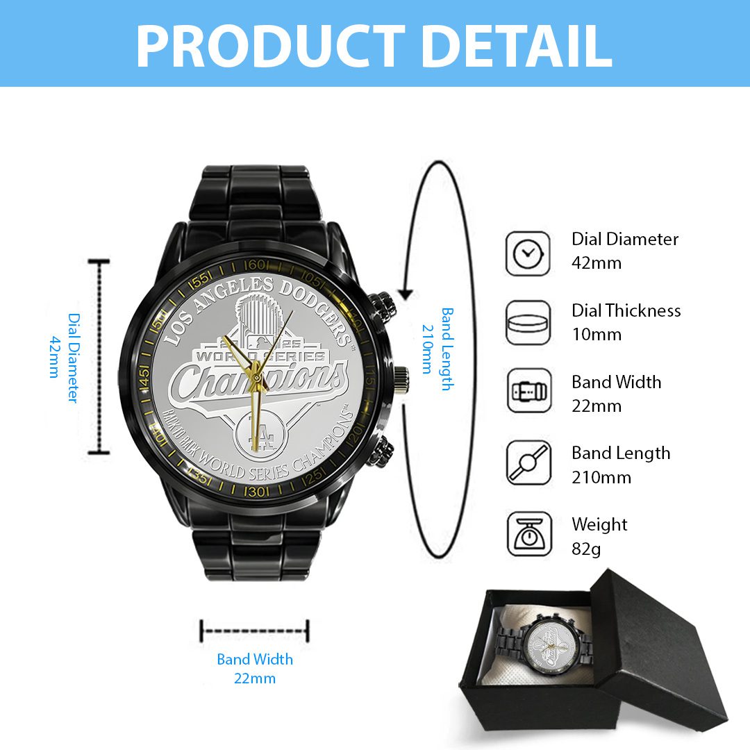 Los-Angeles-Dodgers-World-Series-2025-Black-Stainless-Steel-Watch-CHAMP1077-4
