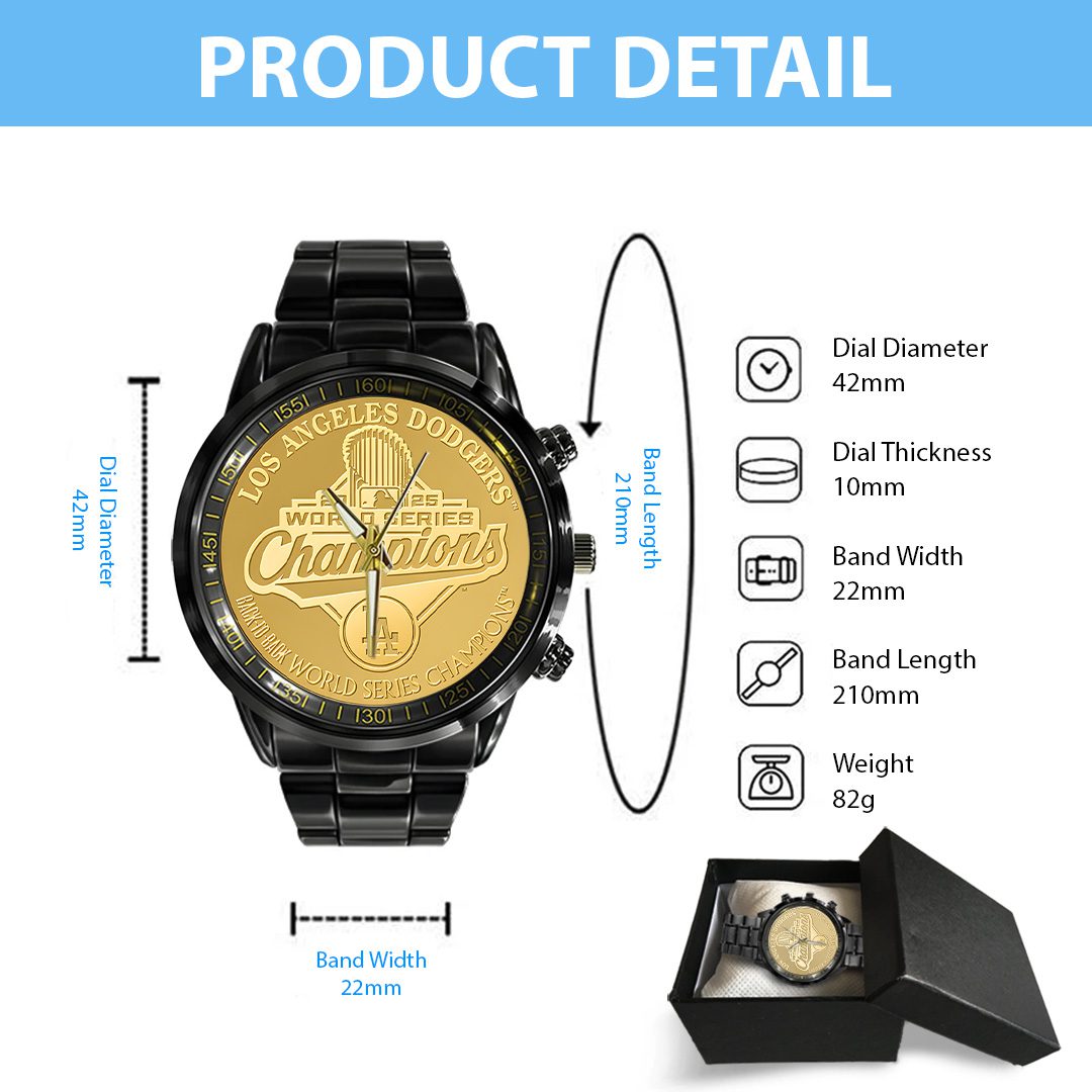 Los-Angeles-Dodgers-World-Series-2025-Black-Stainless-Steel-Watch-CHAMP1078-4