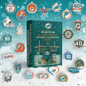 Miami Dolphins Advent Calendar Acrylic Hanging Decor Box 2025 - Christmas Gift