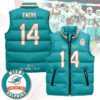 Miami Dolphins Unisex Puffer Vest Sleeveless Down Jacket- Aqua / Quinn Ewers - 14