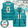 Miami Dolphins Unisex Puffer Vest Sleeveless Down Jacket- Aqua / Zach Wilson - 0