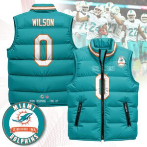 Miami Dolphins Unisex Puffer Vest Sleeveless Down Jacket- Aqua / Zach Wilson - 0