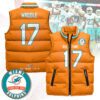 Miami Dolphins Unisex Puffer Vest Sleeveless Down Jacket- Orange / Jaylen Waddle - 17
