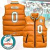 Miami Dolphins Unisex Puffer Vest Sleeveless Down Jacket- Orange / Zach Wilson - 0