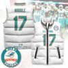 Miami Dolphins Unisex Puffer Vest Sleeveless Down Jacket- White / Jaylen Waddle - 17