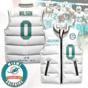 Miami Dolphins Unisex Puffer Vest Sleeveless Down Jacket- White / Zach Wilson - 0