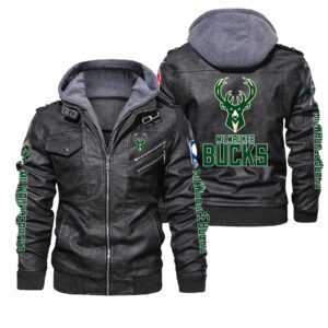 Milwaukee Bucks Black Brown Leather Jacket LIZ195