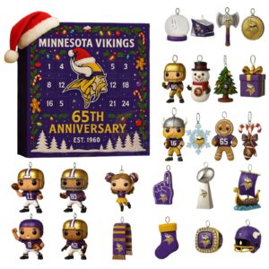 Minnesota Vikings Advent Calendar Acrylic Hanging Decor Box 2025 65Th Anniversary