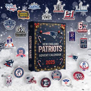 New England Patriots Advent Calendar Acrylic Hanging Decor Box 2025 - Christmas Gift