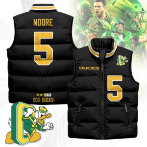 Oregon Ducks Unisex Puffer Vest Sleeveless Down Jacket- Black / Dante Moore - 5