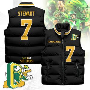 Oregon Ducks Unisex Puffer Vest Sleeveless Down Jacket- Black / Evan Stewart - 7