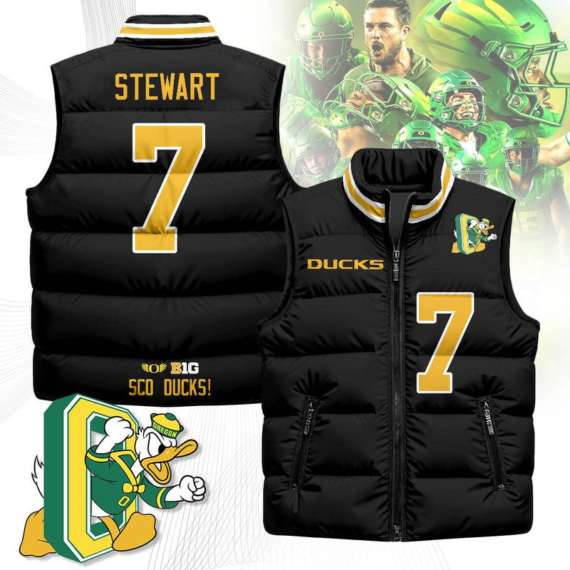 Oregon-Ducks-Unisex-Puffer-Vest-Sleeveless-Down-Jacket-Black-Evan-Stewart-7 Oregon Ducks Unisex Puffer Vest Sleeveless Down Jacket- Black / Evan Stewart - 7
