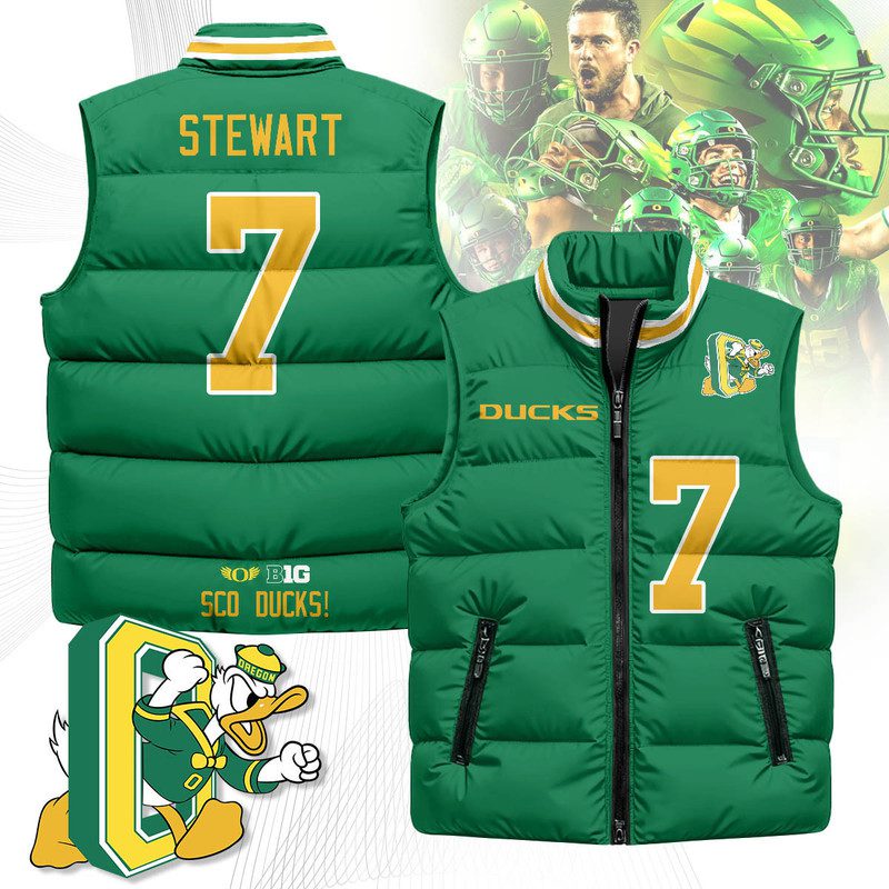 Oregon-Ducks-Unisex-Puffer-Vest-Sleeveless-Down-Jacket-Green-Evan-Stewart-7 Oregon Ducks Unisex Puffer Vest Sleeveless Down Jacket- Green / Evan Stewart - 7
