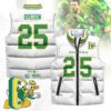 Oregon Ducks Unisex Puffer Vest Sleeveless Down Jacket- White / Oregon - 25