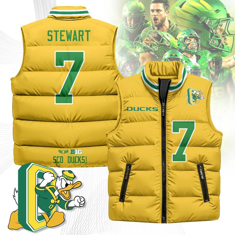 Oregon-Ducks-Unisex-Puffer-Vest-Sleeveless-Down-Jacket-Yellow-Evan-Stewart-7 Oregon Ducks Unisex Puffer Vest Sleeveless Down Jacket- Yellow / Evan Stewart - 7