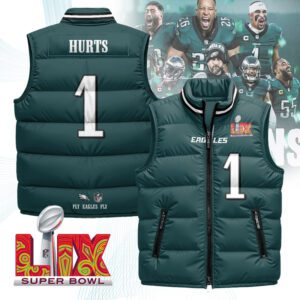 Philadelphia Eagles Unisex Puffer Vest Sleeveless Down Jacket- Green / Jalen Hurts - 1