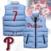 Philadelphia Phillies Unisex Puffer Vest Sleeveless Down Jacket- Blue / Trea Turner - 7