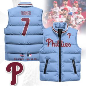 Philadelphia Phillies Unisex Puffer Vest Sleeveless Down Jacket- Blue / Trea Turner - 7