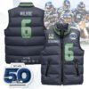 Seattle Seahawks Unisex Puffer Vest Sleeveless Down Jacket- Navy / Jalen Milroe - 6
