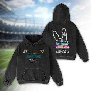 Jacksonville Jaguars Bad Bunny Super Bowl LX 2026 2D Washed Hoodie