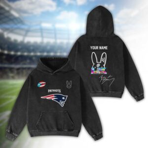 New England Patriots Bad Bunny Super Bowl LX 2026 2D Washed Hoodie