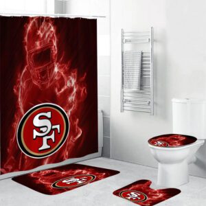San Francisco 49ers Legend Waterproof Shower Curtain Non-Slip Toilet Lid Cover Bath Mat Bathroom Set BRS2018