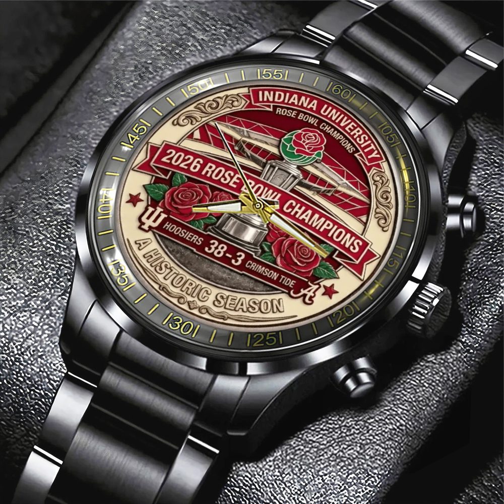 Indiana-Hoosiers-Football-Rose-Bowl-Champions-Black-Stainless-Steel-Watch-CHAMP20351 Indiana Hoosiers Football Rose Bowl Champions Black Stainless Steel Watch CHAMP20351