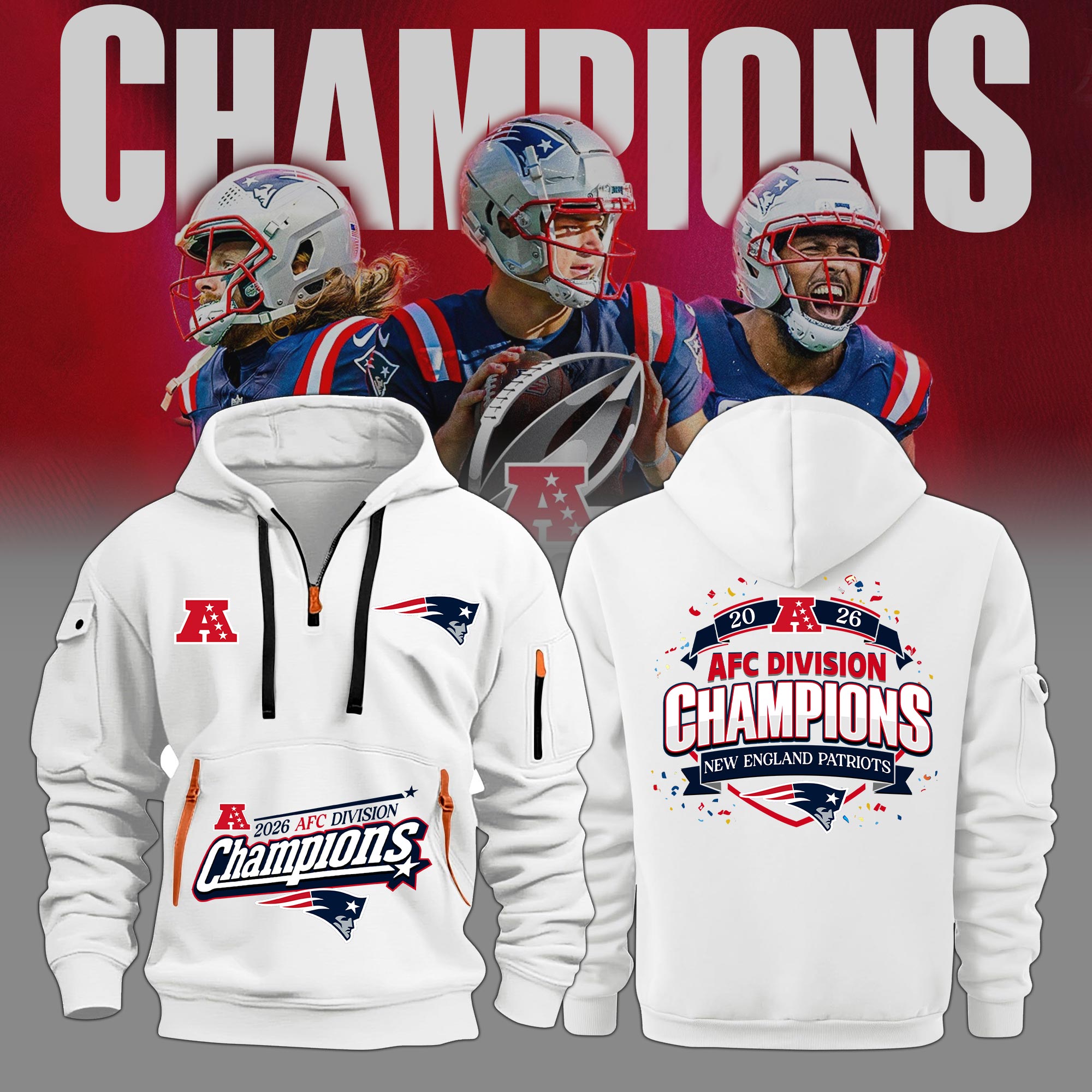 New-England-Patriots-AFC-Champions-202627-Quarter-Zip-Hoodie-SPBLX20282 New England Patriots AFC Champions 2026/27 Quarter Zip Hoodie SPBLX20282