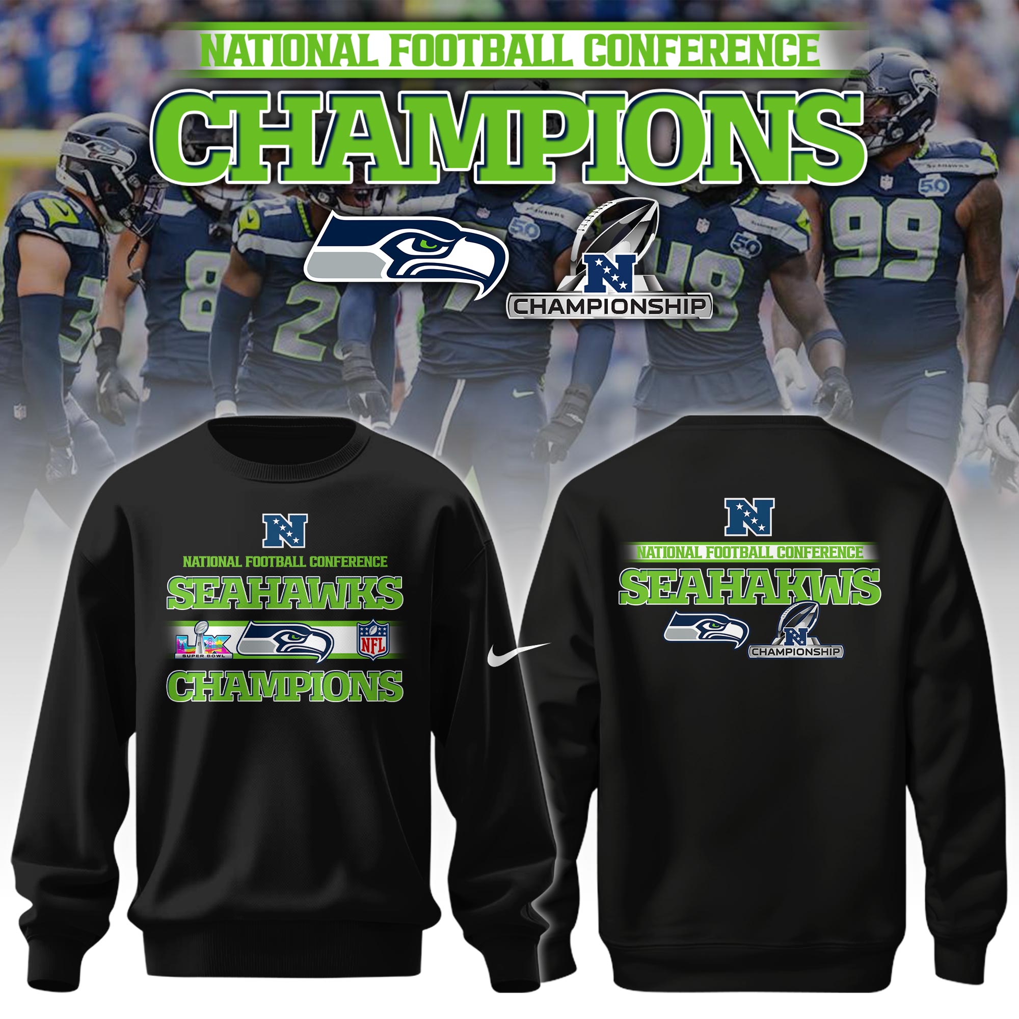 Seattle-Seahawks-NFC-Champions-202627-Sweatshirt-SPBLX20260 Seattle Seahawks NFC Champions 2026/27 Sweatshirt SPBLX20260