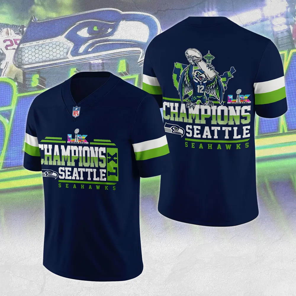Seattle Seahawks Super Bowl LX Champions 3D Football Jersey